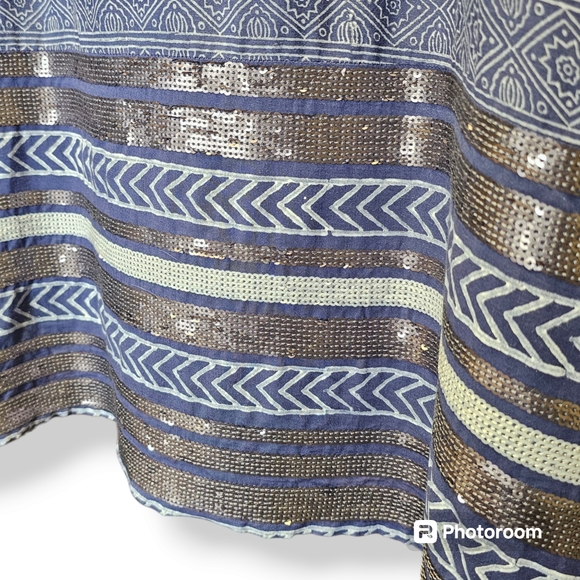 LulaSoul Blue & White Patterned Sequin Stripe Midi/Maxi Dress with Slip size Med - Picture 7 of 9